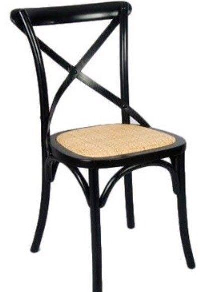Cross back hamptons chairs x4. Black and rattan $80 each
