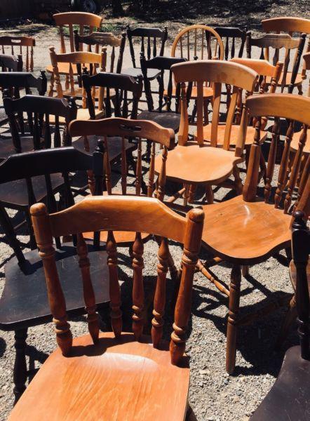50 MISMATCHED TIMBER CHAIRS FOR SALE