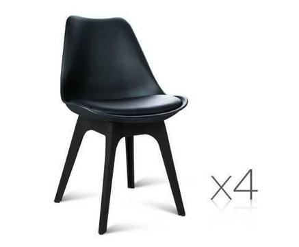 FREE MEL DEL-4x Replica Eames DSW PU Leather Dining Chair Black