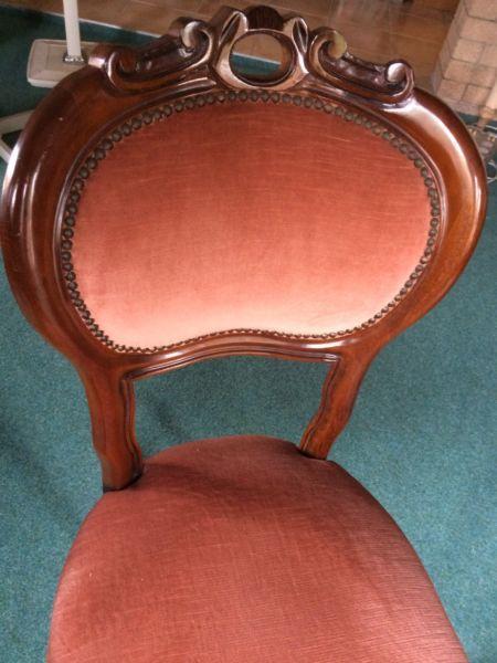 Six Imported ITALIAN velour and carved walnut dining chairs -PC