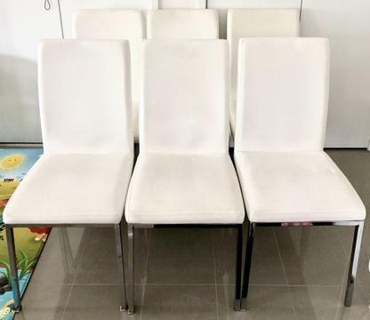 6 White & Chrome Dining Chairs
