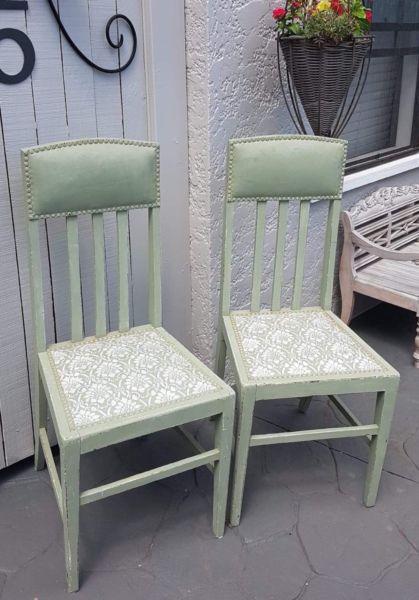 Gorgeous hand painted matching pair of vintage timber chairs