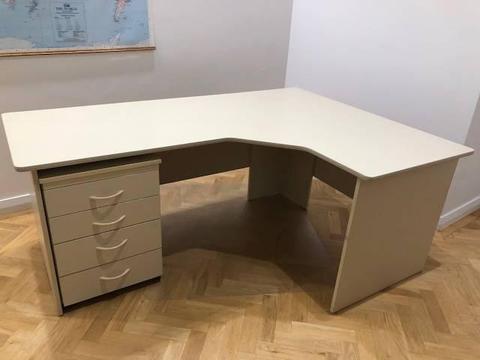 Office desk, 4 draw pedestal and shelving unit