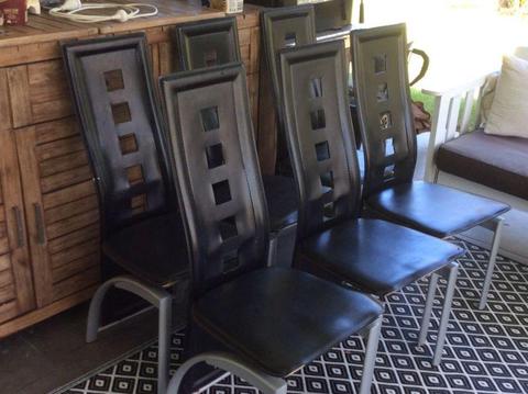 Dining chairs black leather (selling all 6 chair items together)