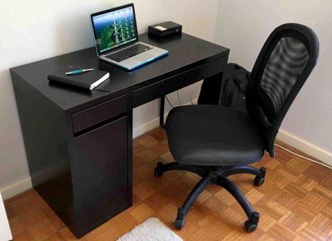 Black desk and matching chair for sale