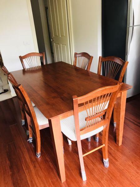Wooden dining table & six chairs