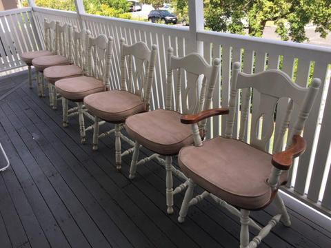 Seven Wooden Dining Chairs including Carver