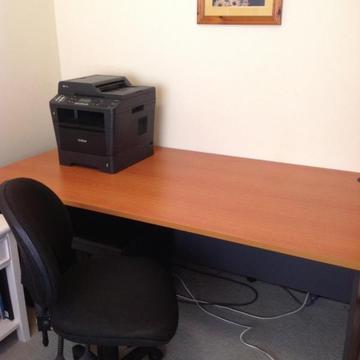 Office desk, computer chair and brother printer