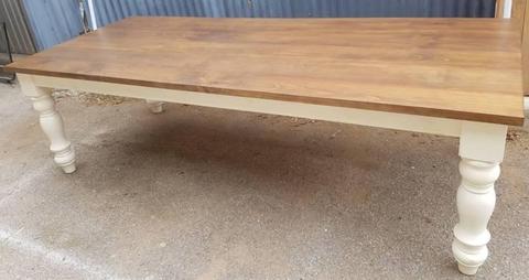 Made to order turned leg dining table with stained solid pine top
