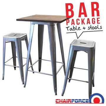 80 x 80cm Top Tolix Bar Table - Large & Two Tolix Bar Stools