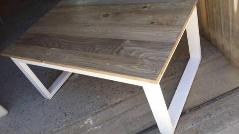 Custom U shaped leg coffee table with pallet wood top