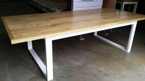 Made to order dining table with floorboard top and u shaped legs