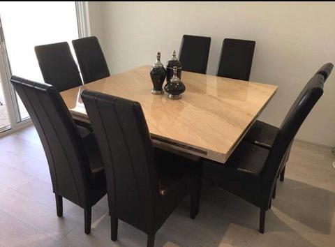 Reduced for fast sale - 8 seat Square Solid Travertine Table