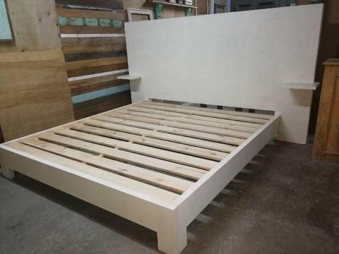 Solid pine whitewashed king size bed in stock