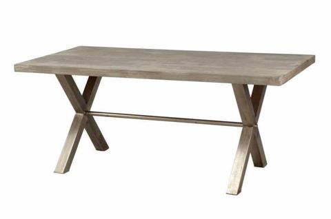 Reclaimed Teak TOP WITH METAL X BASE - 180 cm long Dining Table