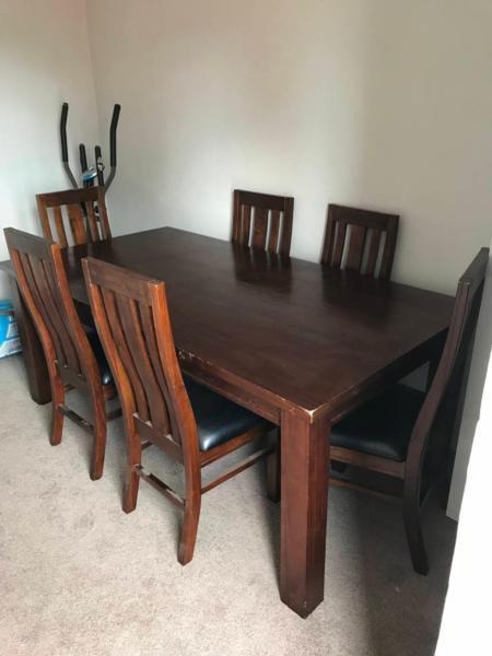 Solid Wooden Dining Table with 6 Chairs