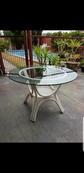 CANE BASE GLASS TOP DINING TABLE