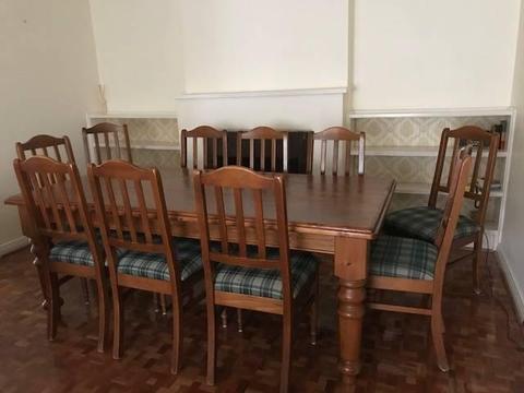 Solid Pine dining table & 10 chairs