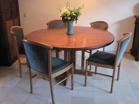 Solid wood round dining table with five chairs