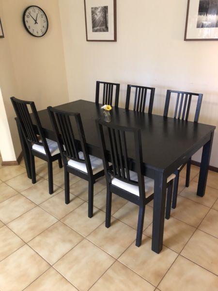 Ikea extendable dining table and 6 dining chairs