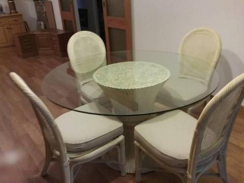 Modern Glass Round Dining Table 4 Chairs