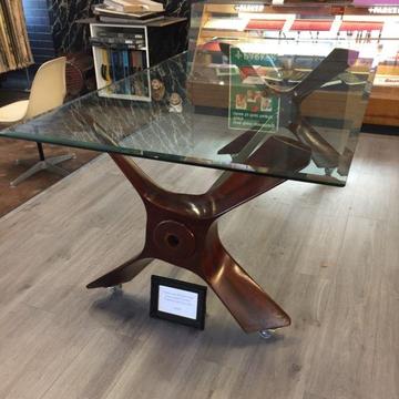 Glass Top Table made with Wooden Propeller Base! One off piece!