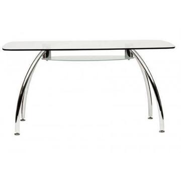 Rectangle Glass Dining Meeting Table With Shelf 1500mm Long