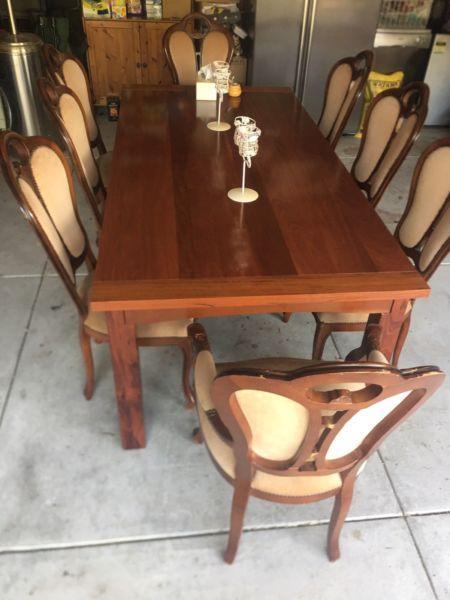 Solid Jarrah 8 Seater Dining Table with Chairs