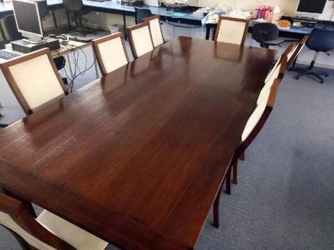 Wooden dining table and 10 chairs