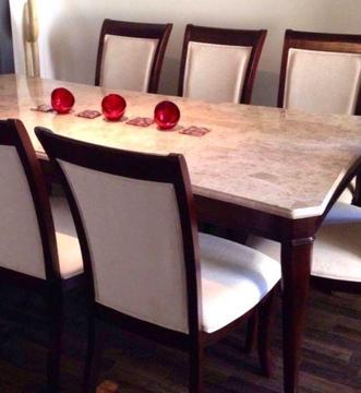 Solid Oak Marble Dining Table 8 Seat Set