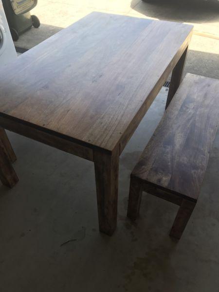 Solid wood dining table and bench seats