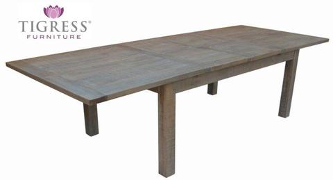 Hamilton Solid Hardwood White Wash Double Extension Dining Table