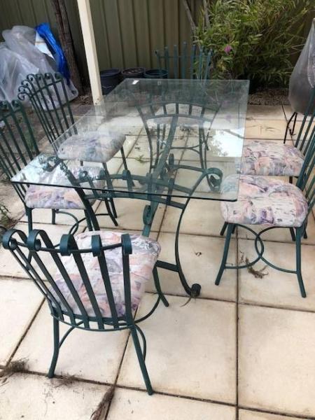 6 seater Outdoor Dinning set (glass and wrought iron)