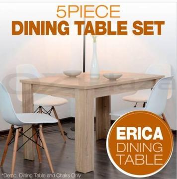 Set of 1x Wooden Dining Table 4x Eames Replica DSW Retro Dining