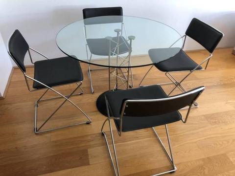 Glass Round Table and 4 Chairs, Italian