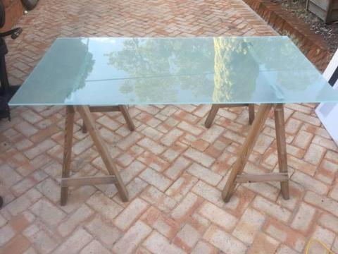 Glass Top Trestle Table