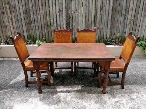 Antique Copper top dinning table and 4 chairs