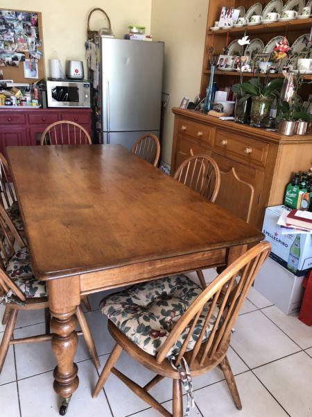 Antique pine kitchen table and chairs
