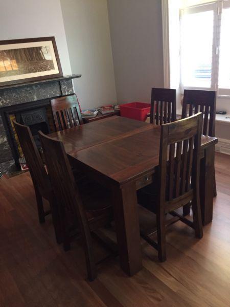 Solid wooden dining table x 6 chairs