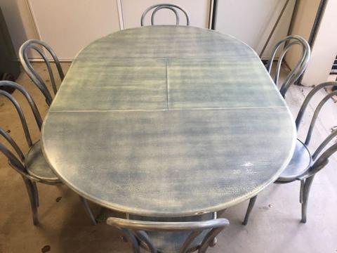 Blue extendable table with 6 chairs