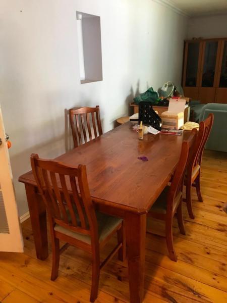 Solid wood dinner table with 6 chairs