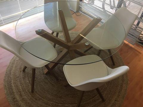 Round Glass Dining Table & 4 Replica Eames Chairs FOR SALE!!