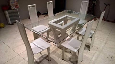 Glass Dining table and 6x leather chairs