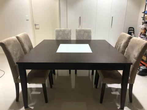 8 Seater Timber and Glass Dining Table 150cm x 150cm