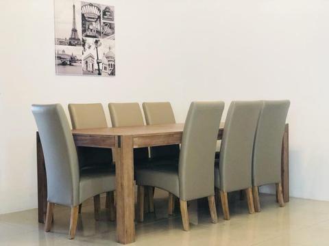 Silverwood dinning table with 8 chairs