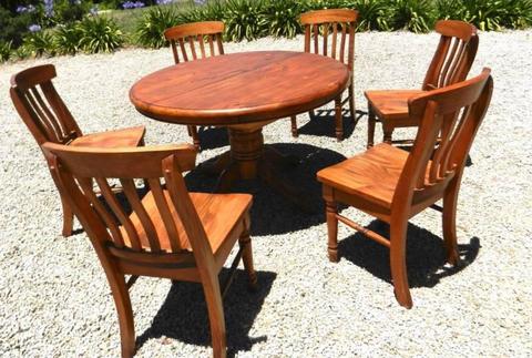 Baltic pine dining table and six chairs