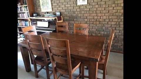 7 pce Solid Wood Dining Table & Chairs