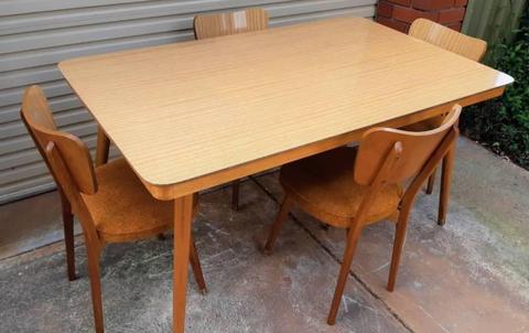 Vintage Retro Wood and Laminate Dining Table - 4 TH Brown Chairs