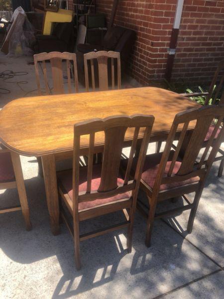 6 seater vintage mid century dining table and chairs
