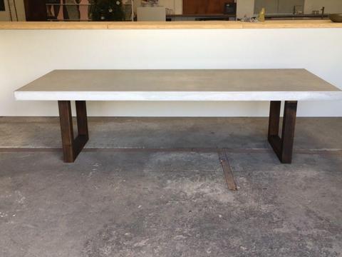 Concrete Dining Table on teak stained legs. Ex display